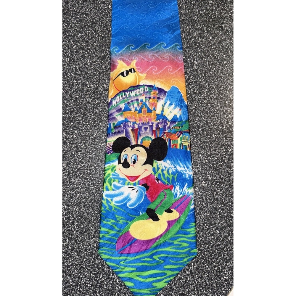 Mickey Mouse Disneyland‎ Tie Necktie Surfing Hollywood 100% Silk 56" x 3.75"
